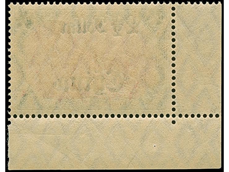 1906/19, 2½ Dollar auf 5 M. Friedensdruck, Zähnungslöcher 26:17, Wertaufdruck nach links mit lackartig glänzendem Aufdruck mi