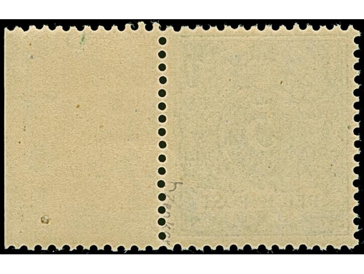 Krone/Adler 5 Pfg. gelblichgrün, farbfrisch und sehr gut gezähnt mit rechtem Seitenrand mit der Formnummer “6”. Die postfrisc