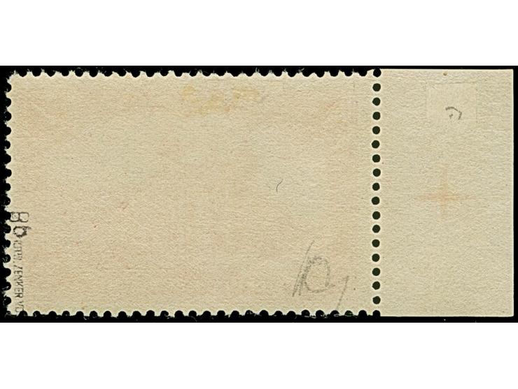 1 M. karminrot, Zähnungslöcher 25 : 16, farbfrisch und gut gezähnt mit linkem Seitenrand mit der Formnummer “17”. Die ungebra