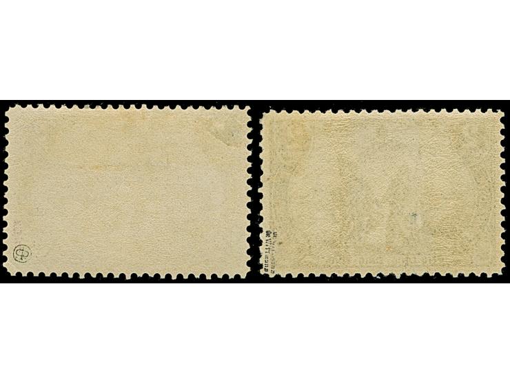 Versuchsdrucke mit Linienzähnung 11½: 1900, Reichspost 2 M. in Type I und II (dunkle Farbnuance), sind farbfrisch und sehr gu