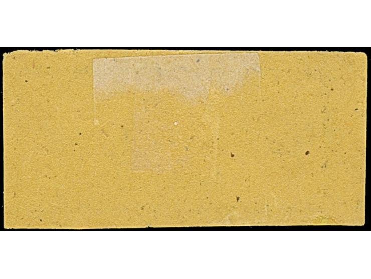 1874, Eisenbahn-Gebührenzetel “Frei laut Entschädigungs-Conto” schwarz auf gelb, allseits breitrandig, farbfrisch, ungebrauch