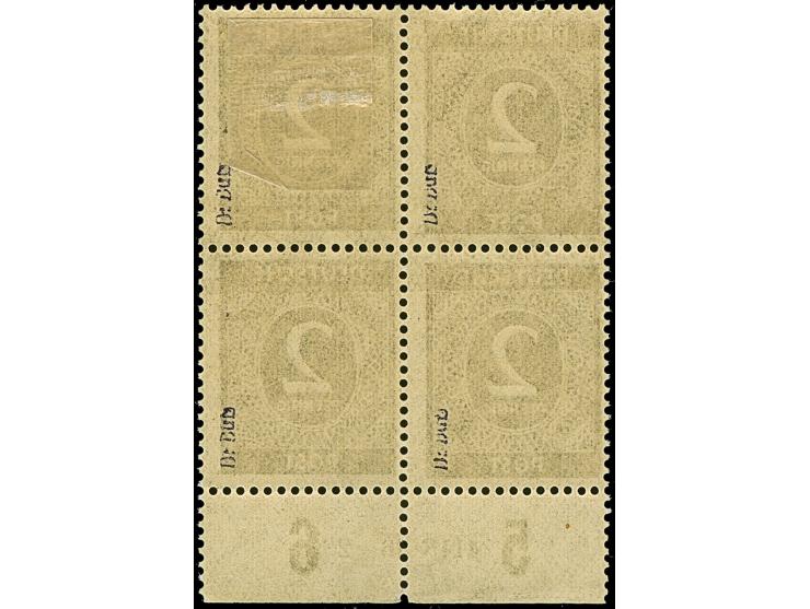 1948, Band auf Ziffer 2 Pfg. schwarz im Unterrand-Viererblock mit HAN “4118.46 2”, postfrisch, die rechte obere Marke ist ung