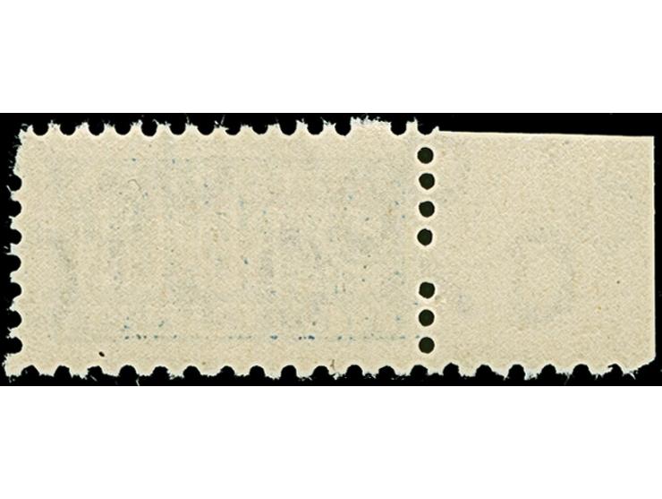 2 Pfg. (dunkel)blau gezähnt L 11¾ : K 14 : &nbsp;K14 : K 14 &nbsp;mit rotem Aufdruck und Wasserzeichen 1W &nbsp;Randstück (Fe