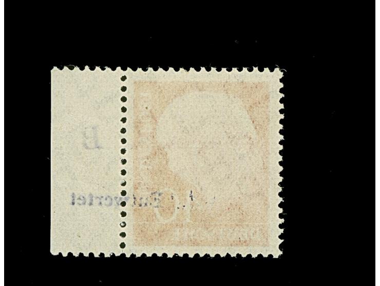 1960, Heuss II 40 Pfg. Probedruck in Bräunlichrot auf fluoreszierendem Papier, Randstück mit Handstempel “Entwertet” und “B”,