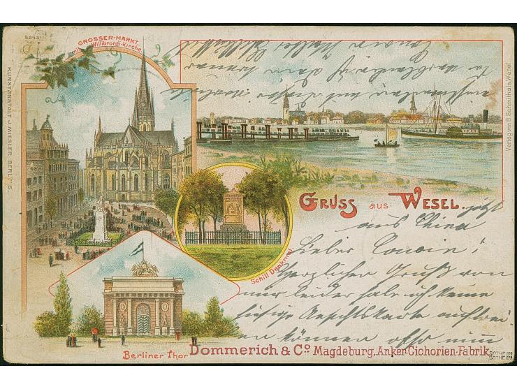 1901, Stempel “K.D.FELD.POSTSTATION No. 6 21.5.” klar auf Ansichtskarte “Aus Wesel” mit viel Text mit Vermerk “…jetzt aus Chi