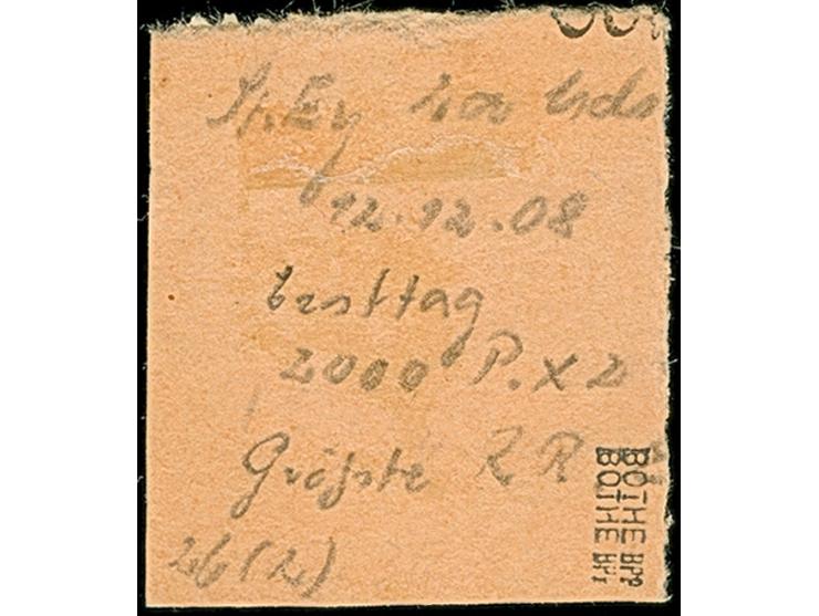 “Arahoab 12.12.08” handschriftlich auf Kaiseryacht 10 Pfg. mit Wasserzeichen auf Postanweisungs-Briefstück, in einwandfreier 