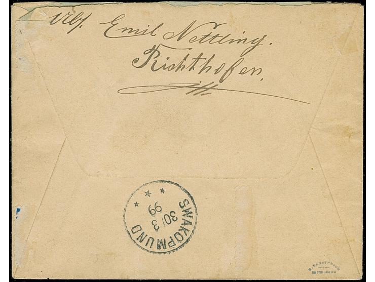 “Richthofen 30/III 99” handschriftlicher Aufgabevermerk der Bahnpost auf Brief mit Ausgabe 1898 10 Pfg. mit Federstrich-Entwe