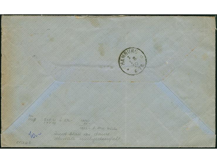 1888, 10 Pfg. dunkelrosarot, drei waagerechte Paare in Mischfrankatur mit Krone/Adler 20 Pfg. mittelultramarin je mit Stempel