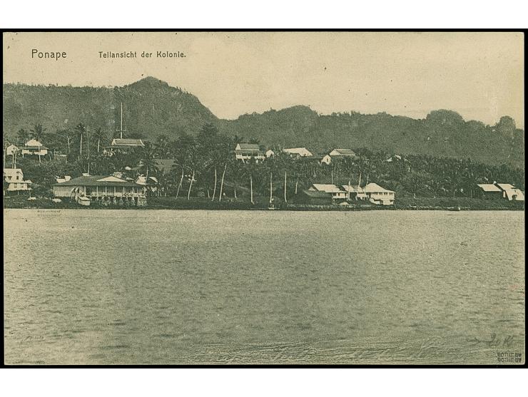 1900, 2. Ponape-Provisorium 5 Pf auf 3 Pfg. mit kopfstehendem Aufdruck mit Stempel "PONAPE (KAROLINEN 12.7.10) auf Ansichtska