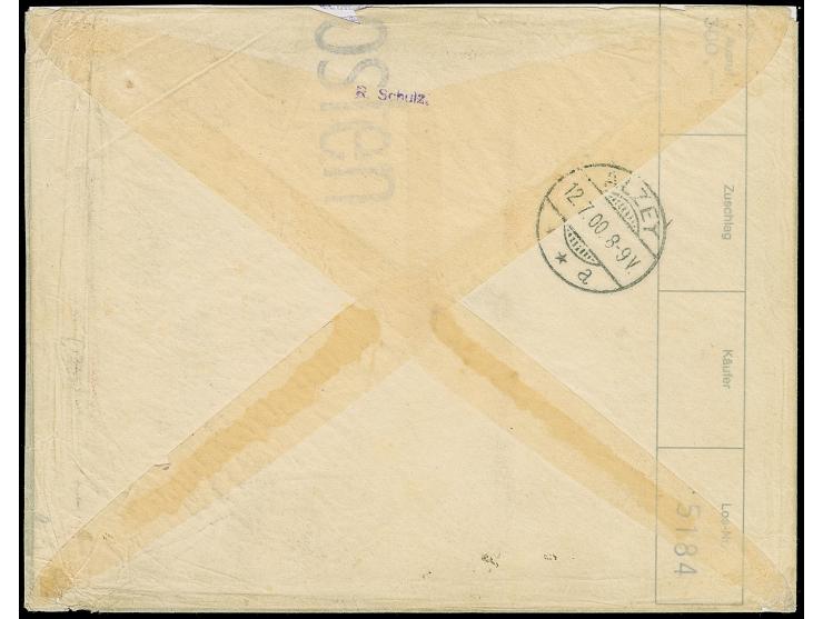 1899/1900, Diagonalaufdruck 3-50 Pfg. komplett je mit Stempel “SAIPAN MARIANEN 1.4.oo” auf überfrankiertem R-Brief nach Alzey
