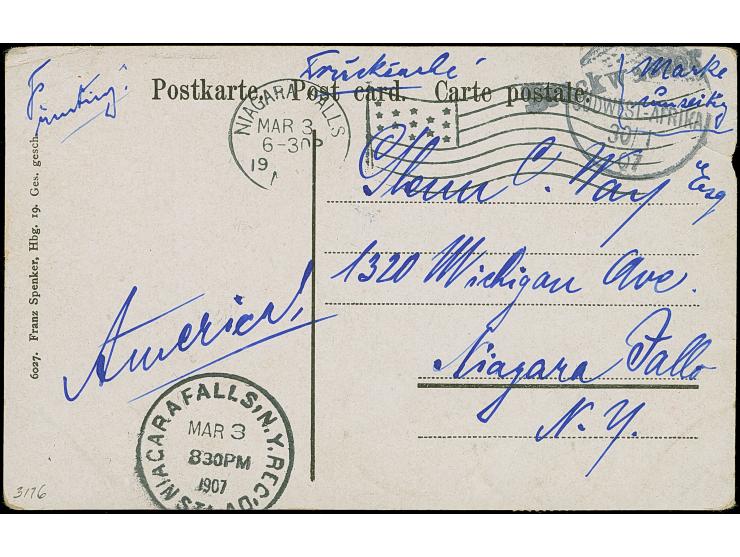 “Brackwasser” schwarzer L1 und Wanderstempel vom 30.1.07 mehrfach auf Kaiseryacht 3 Pfg. im Paar ohne Wasserzeichen und 5 Pfg