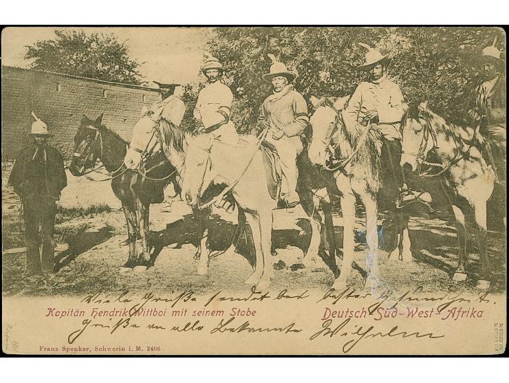 “Gochas” handschriflich und Wanderstempel vom 27.2.04 auf Feldpost-Ansichtskarte mit Text und Dienstsiegel “OKANGAVA” mit han