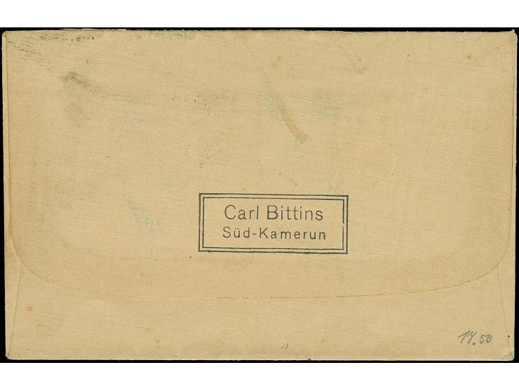 “JUKADUMA (KAMERUN) 20.6…” klar auf Kaiseryacht 10 Pfg. mit Wasserzeichen auf Brief nach Deutschland, rückseitig mit Absender