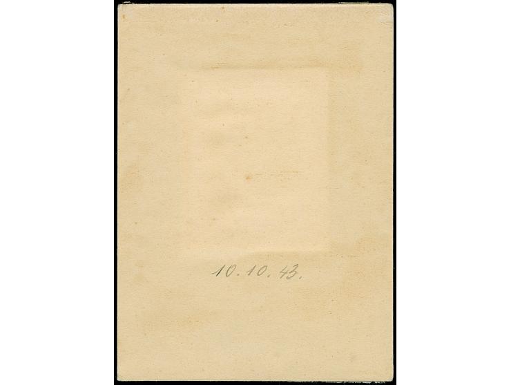 1943, Goldschmiedekunst 12 Pfg. &nbsp;als ungezähnter Probedruck in Schwarz auf Barytpapier auf Vorlage-Passepartout im Forma