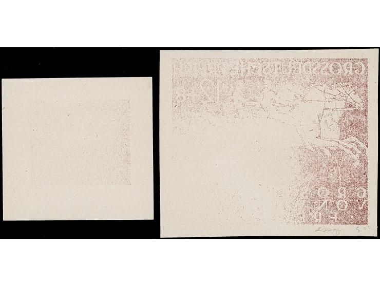 1944, Großer Preis von Wien 12 Pfg. als ungezähnte Foto-Essays in Braun in zwei verschiedenen Formaten (50 x 48 mm und 73 x 6