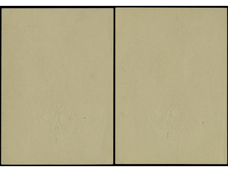 1944, Großer Preis von Wien 6 Pfg. und 12 Pfg. als gezähnte Probedrucke in Schwarzbläulichgrün bzw. in Dunkelrotkarmin auf zw