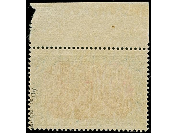 1902/04, 5 M. grünschwarz/dunkelkarmin (karmin quarzend), Zähnungslöcher 26 : 17, mit Oberrand. Die farbfrische Marke ist pos