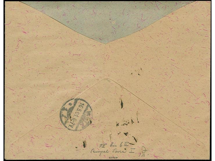 1900, Steilaufdruck 3-50 Pfg. komplett je mit Stempel “SAIPAN MARIANEN 5.2.00” auf überfrankiertem R-Brief nach Metz mit Anku
