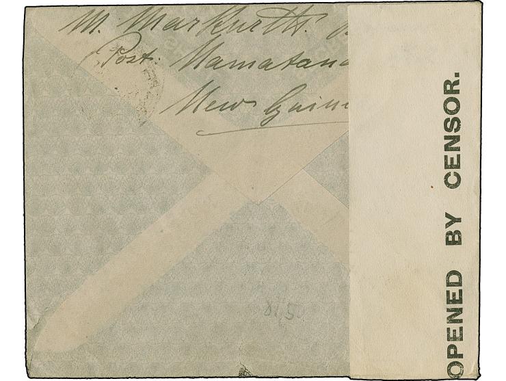 1918, ½ d. horizontal strip of four and 1 d., all tied by cds. “RABAUL 20 SE 20” to envelope to Berlin, censor tape and viole