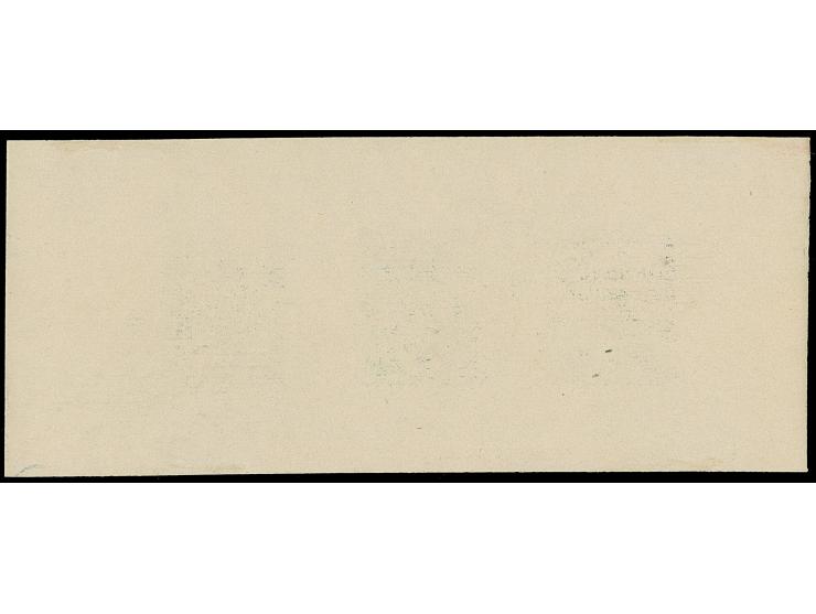 1919, Nationalsversammlung, Essais 10 Pfg.-25 Pfg., Einzelabzüge in Zusammendruck-3er-Streifen in grün (22x28mm) auf Kleinbog