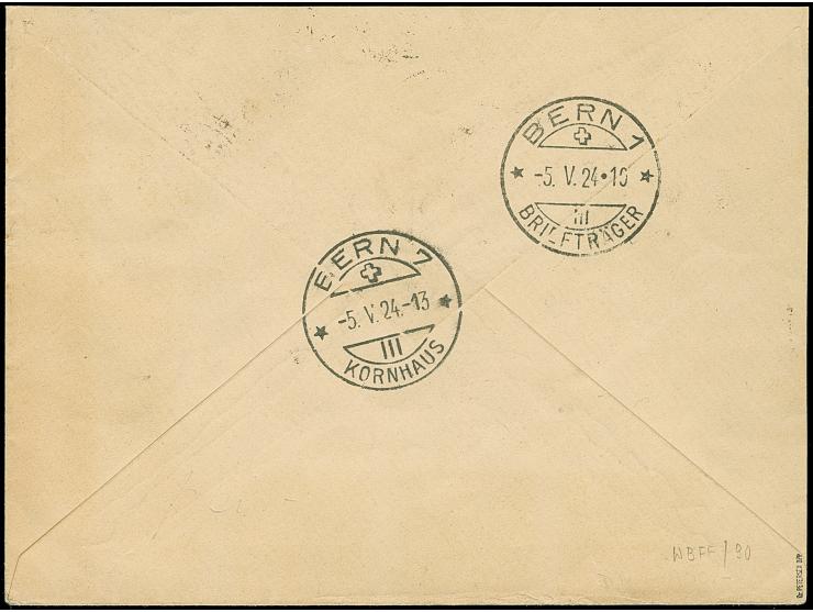 1923, 30 C. auf 400 M. auf 1 L. braun, Type II und 60 C. auf 50 M. auf 25 C., Type III in Mischfrankatur mit 30 C. auf 50 M. 