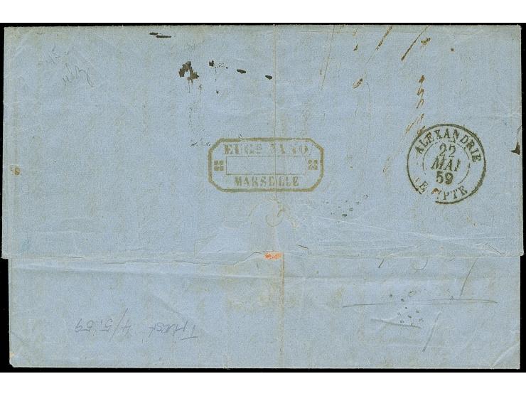 ITALY CAMPAIGN: 1859, folded lettersheet to Alexandria, Egypt, written in Triest and transmitted via forwarding agent to Fran