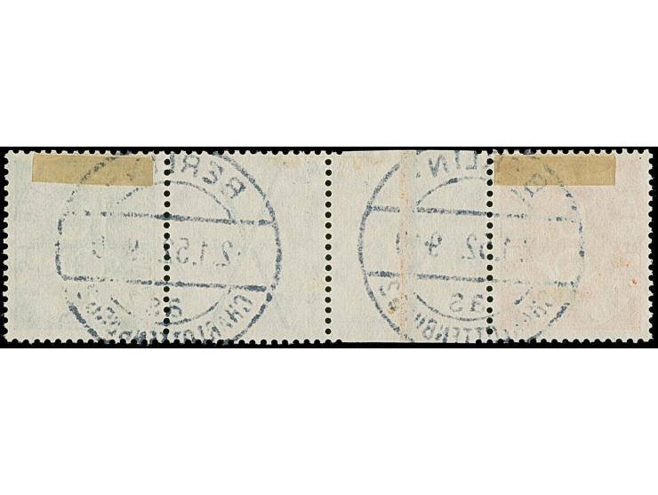 1951, Posthorn 6 Pfg. + Z + X + 10 Pfg. mit Plattenfehler “linker unterer Schenkel des Andreaskreuzes außen eingekerbt”, saub