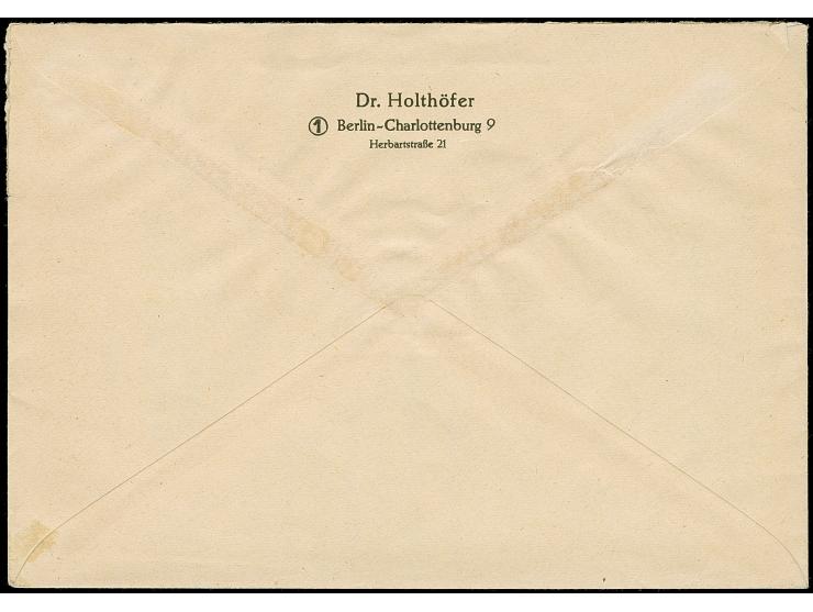 1949, Stephan 12 Pfg.-2 M. mit Ersttagsstempel “BERLIN-CHARLOTTENBURG 6 9.4.49” auf Holthöfer-FDC mit gedrucktem Absender an 