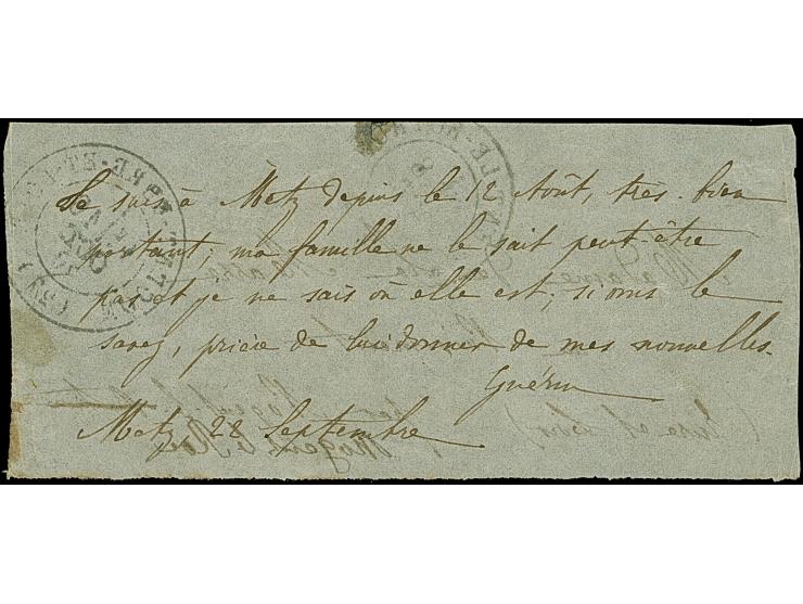 PAPILLON DE METZ: small flimsy letter dated “Metz, 28 septembre”, addressed to “NOGENT LE ROTROU” with arrival cds., from the
