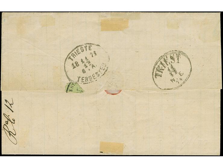 1867, Kaiser Franz Josef 15 So. braun, sauber mit “LLOYD AGENZIE CONSTANTINOPEL 5-12” sowie nebengesetztem ovalen “Via di Mar