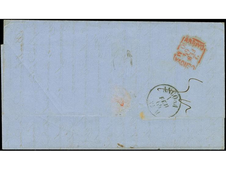 1864, Portobrief mit “CONSTANTINOPEL 15 1” nach Genova, Königreich Italien, handschriftliche Taxierung 20/23, über Ancona mit