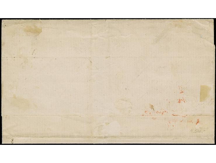 1864, 2 sk. blue, 4 sk. red and 8 skilling ocre, tied by duplex "229/N.SJ.JB.P.B. 14/4"(1870) to letter sheet to London. Fine