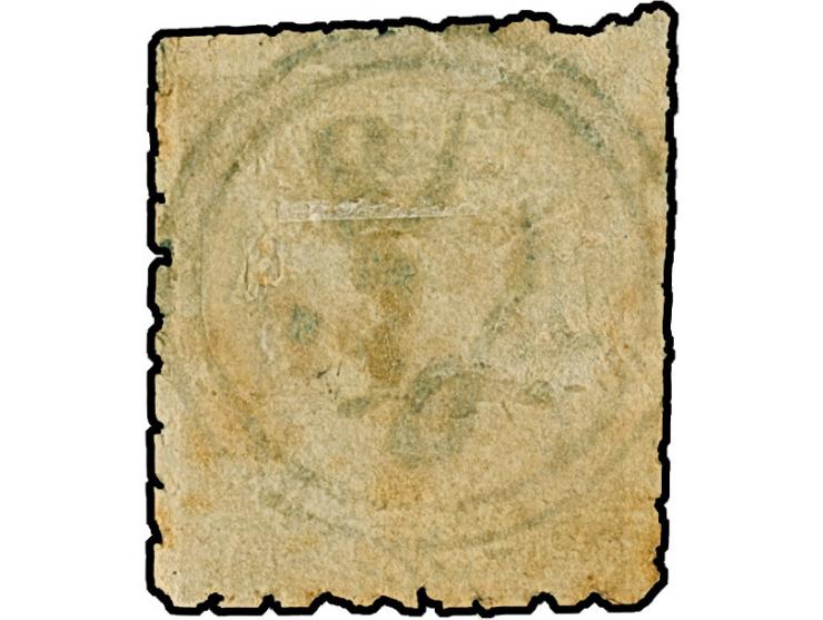 "HIRSOVA", all arabic double-circle, clear and complete strike in blue on 1869/71, 1 pia. yellow. Extremely rare. Certificate