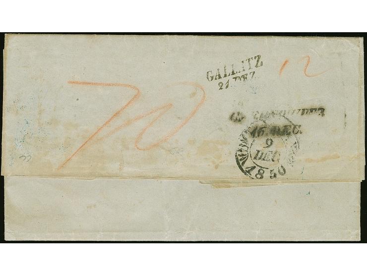 1850, entire letter from Athens via Triest to Galatz, with transit marks and arrival mark of the Austrian PO. A scarce letter