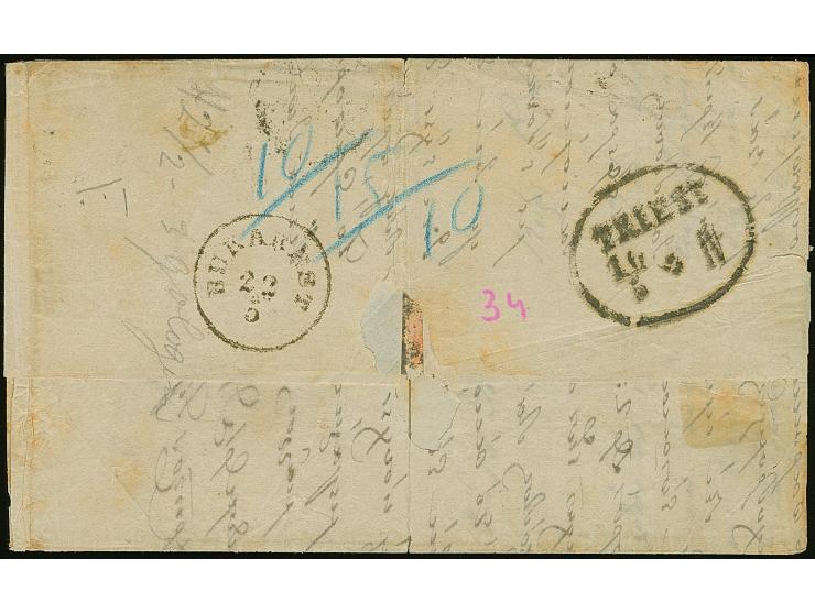 1867, entire letter from Syros via Triest to Bucarest, franked with 1862/68, 5 l. green, 40 l. lilac and 80 l. carmine, with 