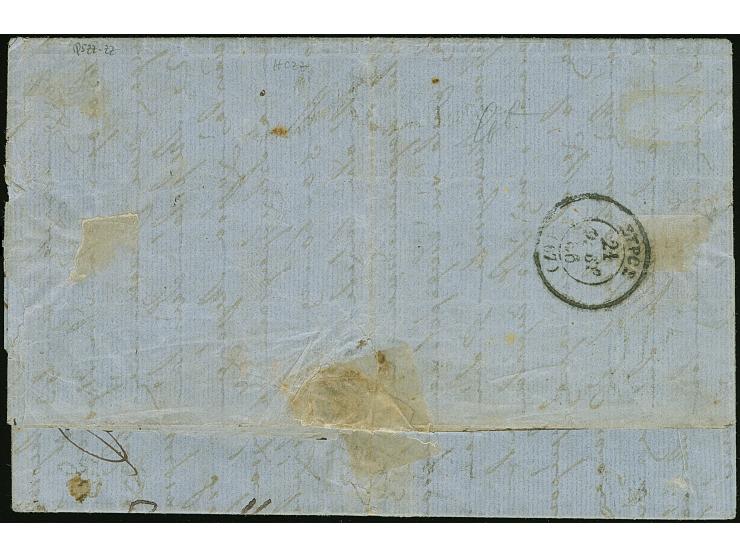1863/64, Austrian Levante 15 s., tied by clear c.d.s. "GALATZ 22/2" (1866) to entire letter to Syros, franked upon arrival wi
