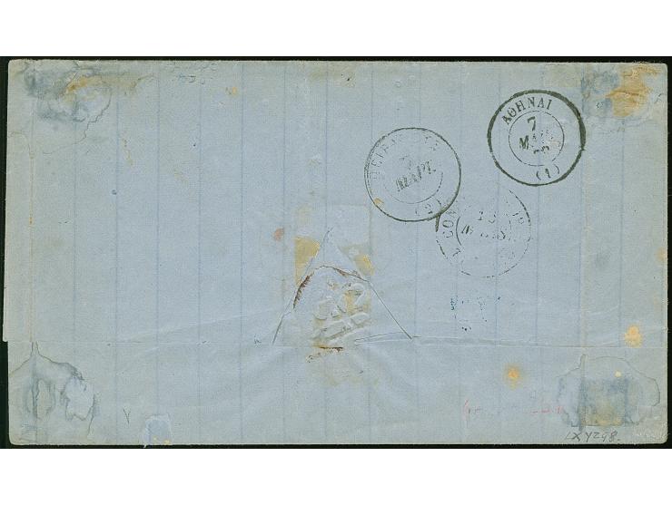 IBRAILA: "5087", GC in blue, clear on 2 pairs Napoleon lauré 10 c. bistre, on letter sheet without dispatch mark to Athens, w