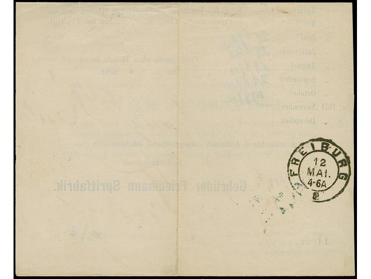 "BERLIN** 11.5.72" (Spalink 1N4b) klar in blau auf kleiner Schild ⅓ Gr. dunkelsmaragdgrün mit fehlendem Zahnloch oben und unt