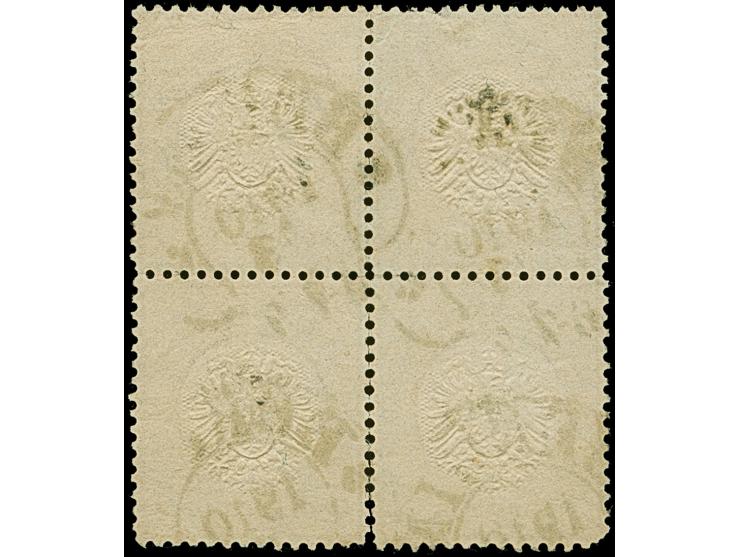 “BERLIN** 19.10.73” (Spalink 1N4a) mehrfach klar auf Viererblock großer Schild 5 Gr. ockerbraun. Die farbfrischen Marken sind