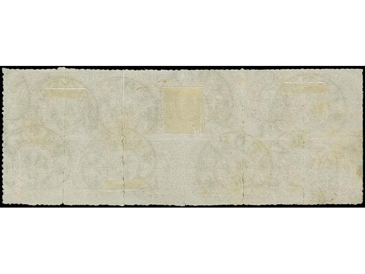 “COELN** 15.5.67” (Spalink 4-2) mehrfach klar auf waagerechtem 12er-Block Preußen Wappen 3 Sgr. ockerbraun. Die Marken zum Te