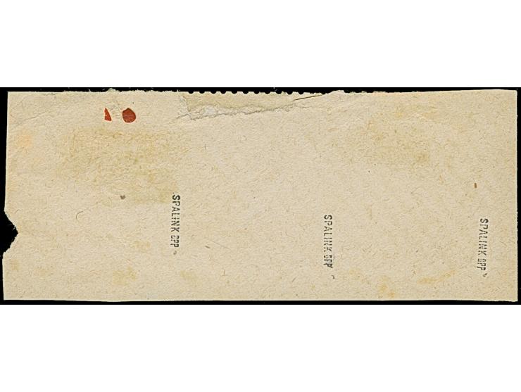 “COELN** 18.3.75” (Spalink 4-2N2) mehrfach etwas undeutlich auf waagerechtem Dreierstreifen 10 Pfge mattrot auf Briefstück. B