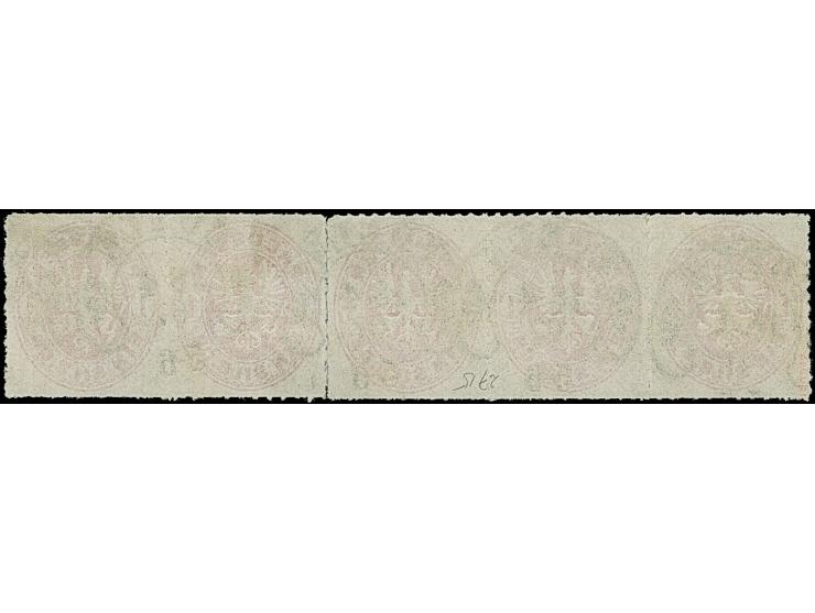 “COELN 18.4.67” (Spalink 4-6) mehrfach sehr klar auf waagerechtem 5er-Streifen Preußen Wappen 1 Sgr. mattrosa in einwandfreie