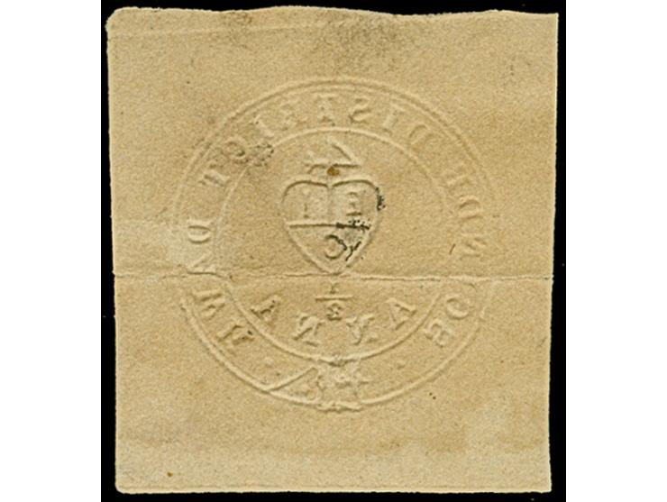 1852, Scinde Dawk 1 a. white, large margins, cancelled by pen cross; horizontal crease, otherwise fine and fresh