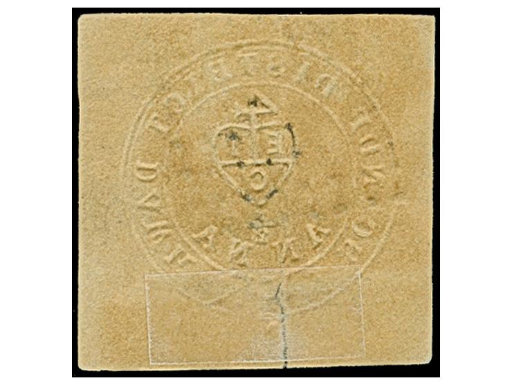 1852, Scinde Dawk 1 a. white, good to large margins, cancelled by diamond of dots. At base tear reaching into the design (clo