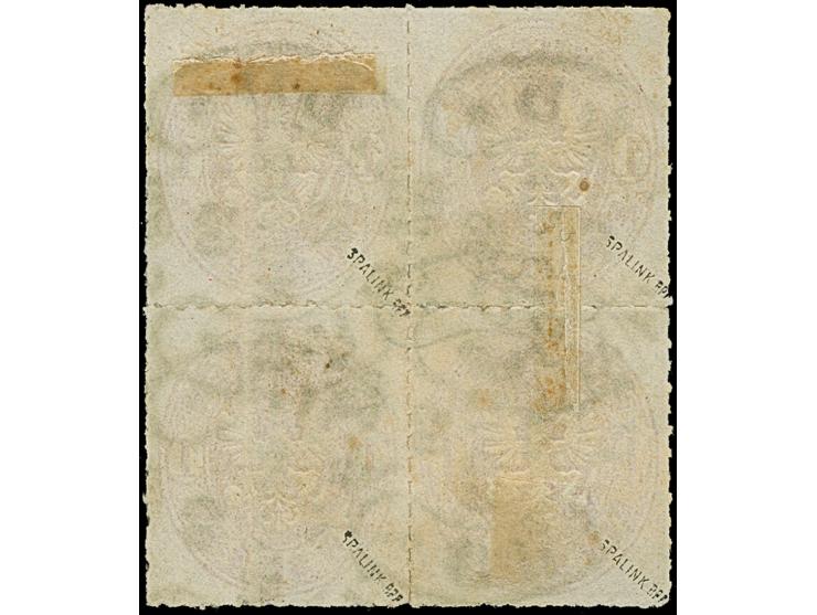 “CREFELD 21.NOBR.65” (Spalink 6-3) mehrfach klar auf Viererblock Preußen Wappen 1 Sgr. lilarot. Die farbfrische Einheit hat r