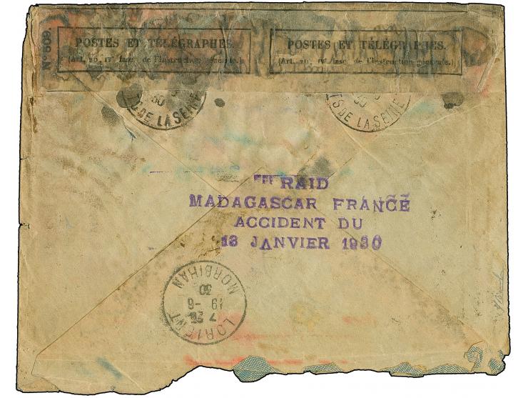 MADAGASCAR: 1930 (Jan. 13), letter to France, recovered at Dibaya (Belgian Congo), from Madagascar-France flight; reverse sho