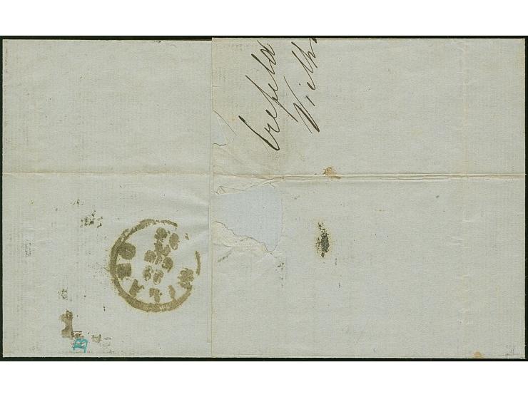 “CREFELD 27.JUNI.74” (Spalink 6-6) zweimal recht klar auf großer Schild 2 Gr. grauultramarin und 2½ Gr. braun als tarifgerech