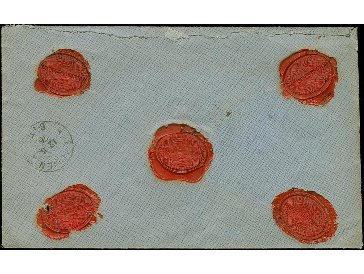 “DANZIG NI 10.JUNI.76” (Spalink 7-1) mehrfach klar auf 10 Pfge mattkarmin und zwei Einzelmarken 50 Pfge grau als tarifgerecht