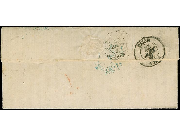 “DÜSSELDORF 20.AUG.65” (Spalink 11-1) sehr klar auf Preußen Wappen 6 Pfg. orange und 3 Sgr. hellbraun als tarifgerechte Frank