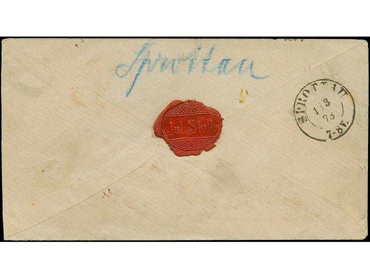 “DÜSSELDORF** 27.FEBR.73” (Spalink 11-3), mehrfach klar auf kleiner Schild 2 Gr. gruultramarin und zwei Einzelwerten großer S